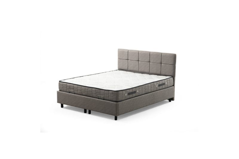 Dobbel madrass, base og hodegjerde Sudalmuni Sett Lysegrå - 150 x 107 x 204 cm - Møbler - Senger - Rammeseng