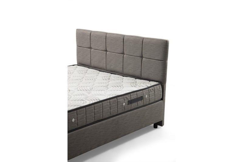 Dobbel madrass, base og hodegjerde Sudalmuni Sett Lysegrå - 150 x 107 x 204 cm - Møbler - Senger - Dobbeltsenger