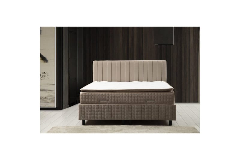 Dobbel madrass, base og hodegjerde Sudamal Sett Brun - 140 x 114 x 200 cm - Møbler - Senger - Kontinentalsenger