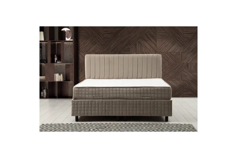 Dobbel madrass, base og hodegjerde Sudamal Sett Brun - 150 x 114 x 200 cm - Møbler - Senger - Sengeramme & sengestamme