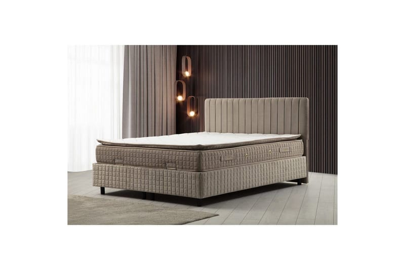 Dobbel madrass, base og hodegjerde Sudamal Sett Brun - 160 x 114 x 200 cm - Møbler - Senger - Kontinentalsenger