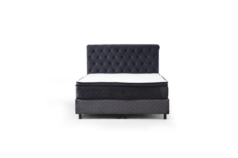 Dobbel madrass, base og hodegjerde Sudamoon Sett Antrasitt - 140 x 35 x 208 cm - Møbler - Senger - Kontinentalsenger