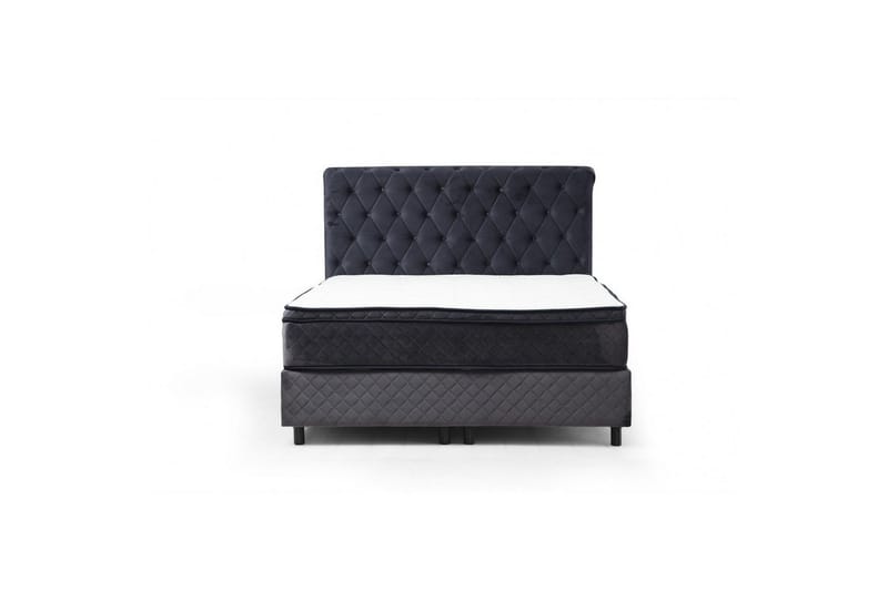 Dobbel madrass, base og hodegjerde Sudamoon Sett Antrasitt - 160 x 35 x 208 cm - Møbler - Senger - Kontinentalsenger