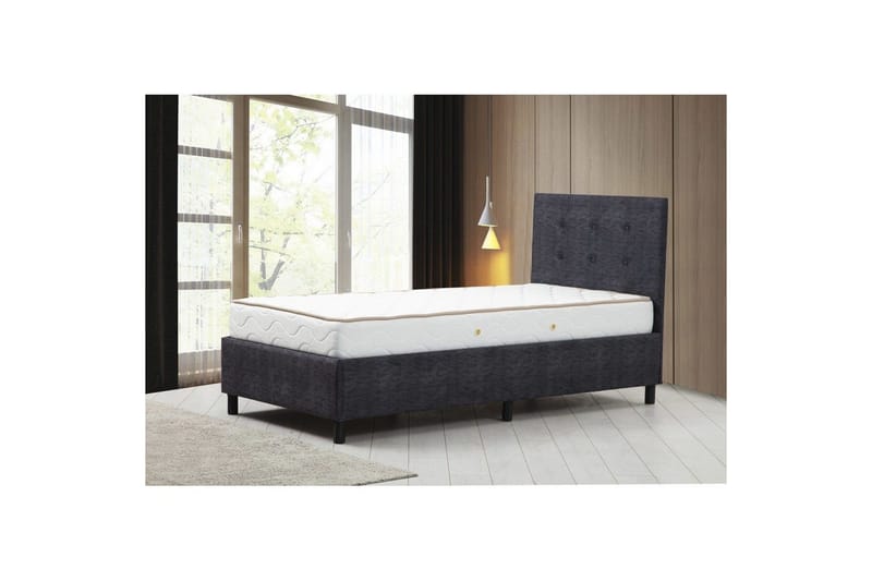 Dobbel madrass, base og hodegjerde Pilode Set Antrasitt - 150 x 107 x 204 cm - Møbler - Senger - Sengeramme & sengestamme
