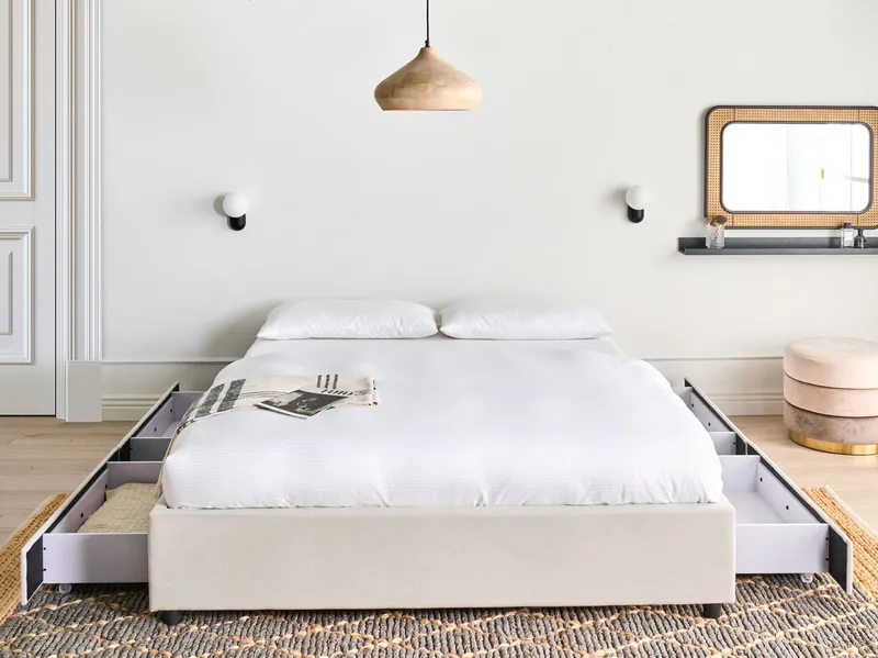 Dobbelseng Prades 160x200 cm - Lys beige - Møbler - Senger - Senger med oppbevaring
