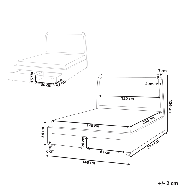 Dobbeltseng Sardent 140x200 - Off-White - Møbler - Senger - Senger med oppbevaring