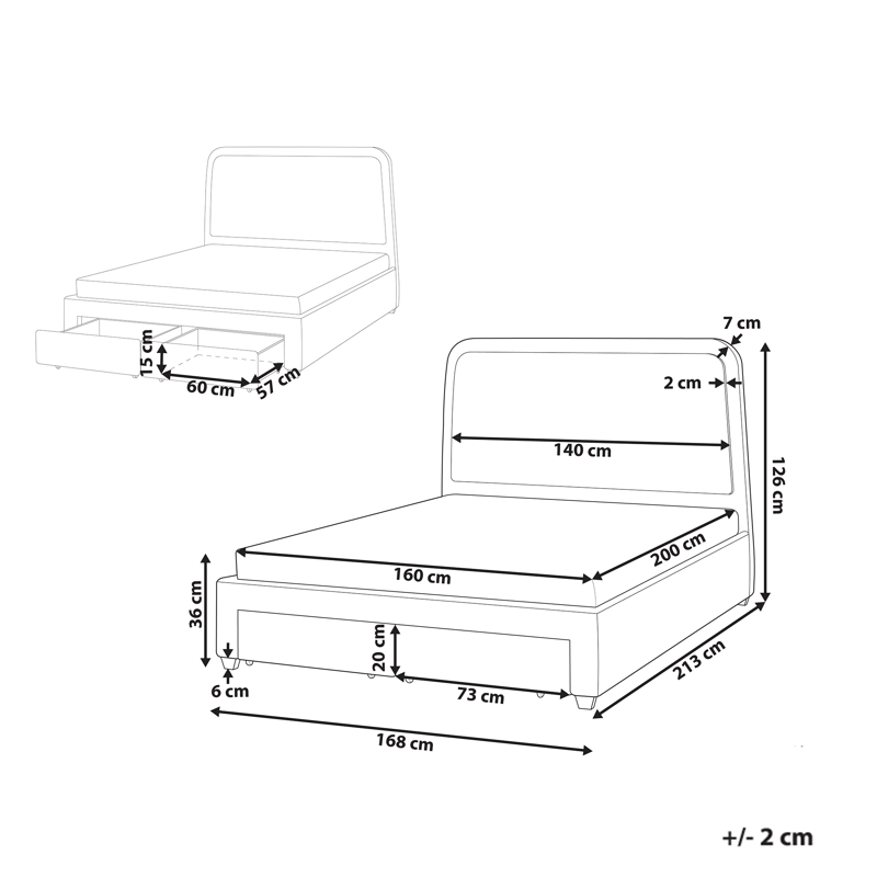 Dobbeltseng Sardent 160x200 - Off-white - Møbler - Senger - Senger med oppbevaring