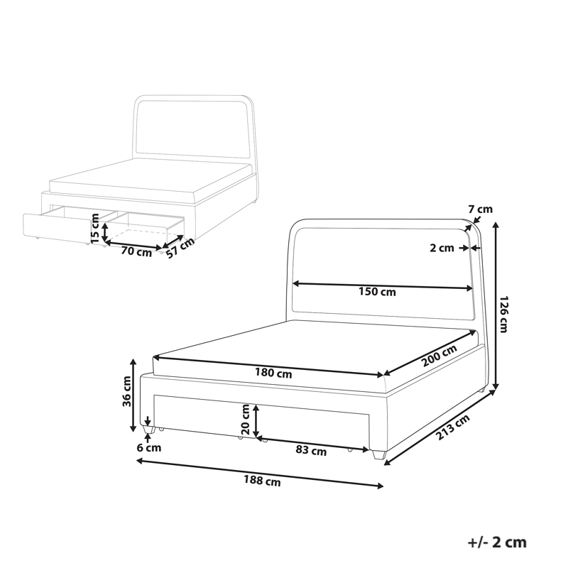 Dobbeltseng Sardent 180x200 - Off-White - Møbler - Senger - Senger med oppbevaring