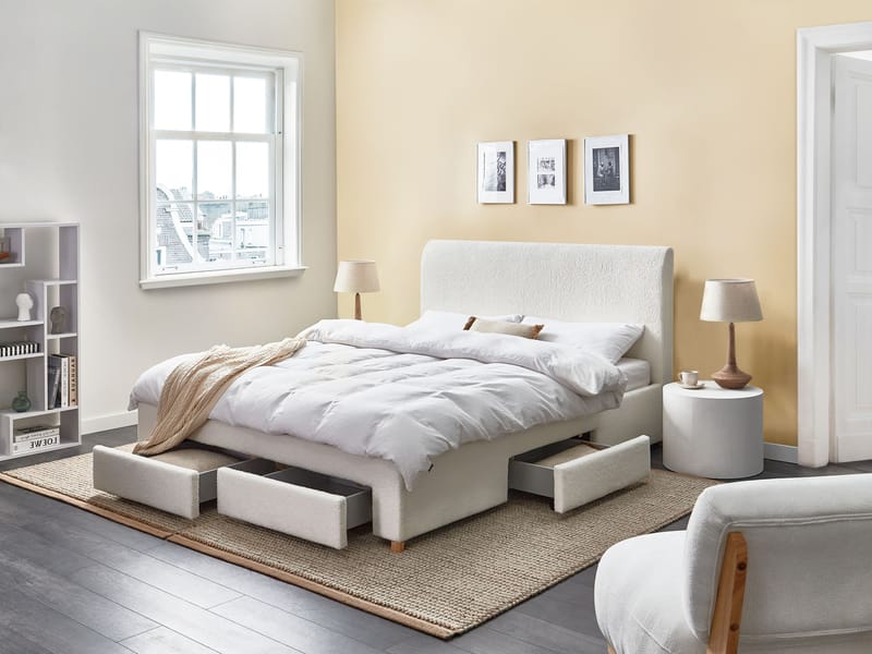 Dobbeltseng Soutrin 160x200 cm - Off-white - Møbler - Senger - Senger med oppbevaring