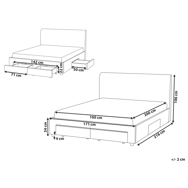 Dobbeltseng Soutrin 160x200 cm - Off-white - Møbler - Senger - Senger med oppbevaring