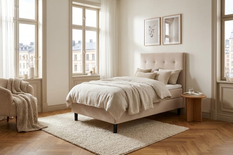 Dream komplett sengepakke 90x200 cm knapper - Beige - Møbler - Senger - Dobbeltsenger
