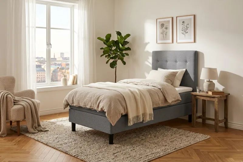 Dream komplett sengepakke 90x200 cm knapper - Grå - Møbler - Senger - Komplett sengepakke