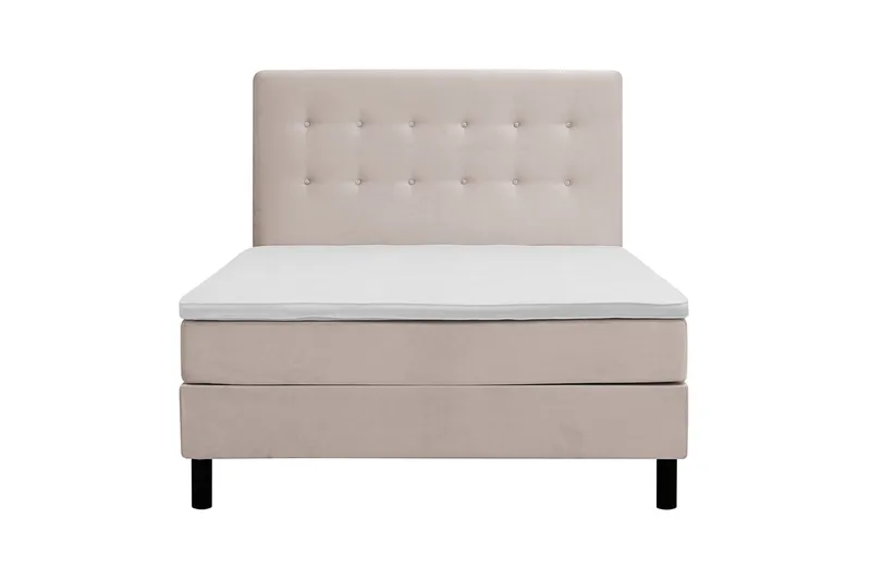 Dream Komplett Sengesæt med Knappet Sengegavl og Topmadras – Kontinentalseng 140x200 cm i Stof med Fasthedsgrad Medium, Beige