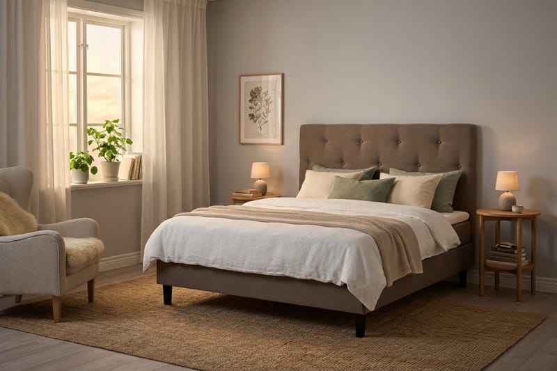 Dream komplett sengesett 160x200 cm asymmetriske knapper - Brun - Møbler - Senger - Kontinentalsenger