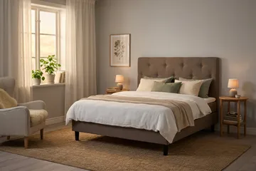 Dream komplett sengesett 180x200 cm asymmetriske knapper - Brun - Møbler - Senger - Kontinentalsenger