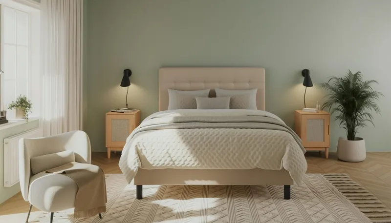 Dream Komplett Sengpakke med Knappet Sengegavl og Overmadrass – Kontinentalseng 120x200 cm i Stoff med Fasthetsgrad Medium - Beige - Møbler - Senger - Dobbeltsenger