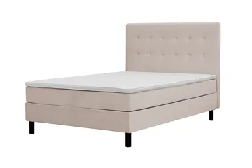 Dream Komplett Sengpakke med Knappet Sengegavl og Overmadrass – Kontinentalseng 120x200 cm i Stoff med Fasthetsgrad Medium - Beige - Møbler - Senger - Dobbeltsenger