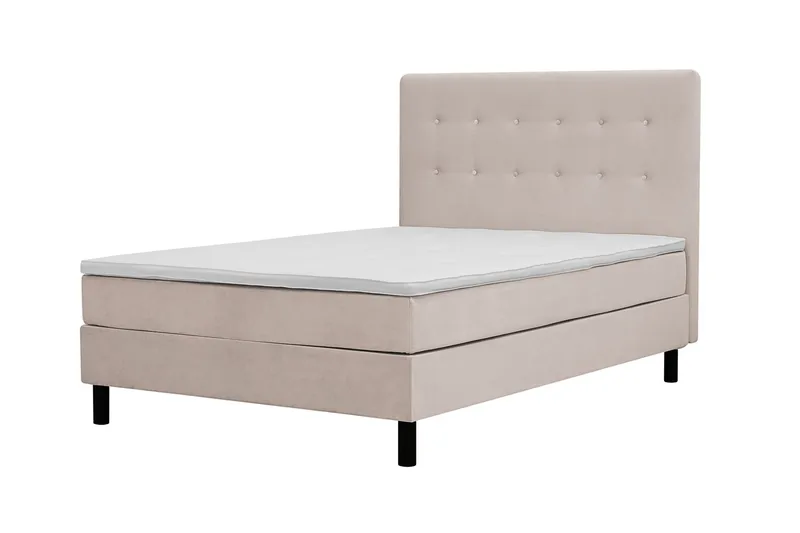 Dream Komplett Sengpakke med Knappet Sengegavl og Overmadrass – Kontinentalseng 120x200 cm i Stoff med Fasthetsgrad Medium - Beige - Møbler - Senger - Dobbeltsenger