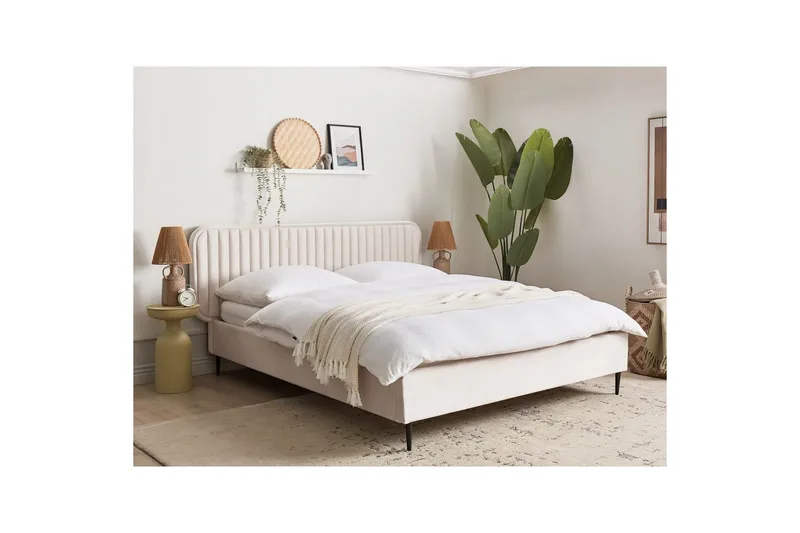 Dubbelsäng Beliani Brin med lamellram Beige-Svart, 140x200 cm Beige 160x200 - Møbler - Senger - Sengeramme & sengestamme