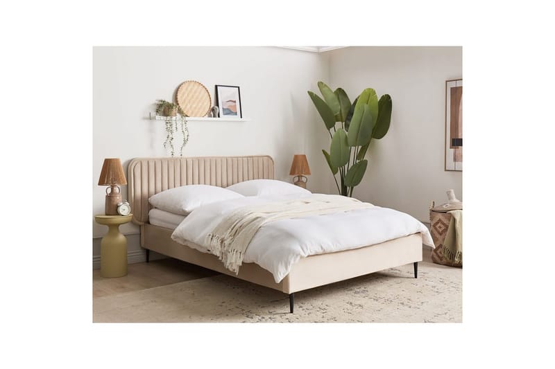 Dubbelsäng Beliani Brin med lamellram Beige-Svart, 140x200 cm Taupe 140x200 - Møbler - Senger - Sengeramme & sengestamme