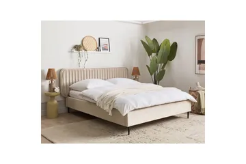 Dubbelsäng Beliani Brin med lamellram Beige-Svart, 140x200 cm Taupe 160x200 - Møbler - Senger - Sengeramme & sengestamme