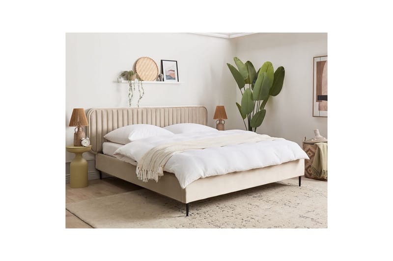 Dubbelsäng Beliani Brin med lamellram Beige-Svart, 140x200 cm Taupe 180x200 - Møbler - Senger - Sengeramme & sengestamme