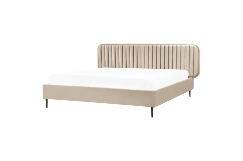 Dubbelsäng Beliani Brin med lamellram Beige-Svart, 140x200 cm Taupe 180x200