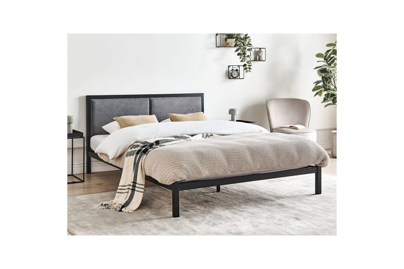 Dubbelsäng Beliani Clamart med lamellram Svart-Grå, 140x200 cm Black - Møbler - Senger - Sengeramme & sengestamme