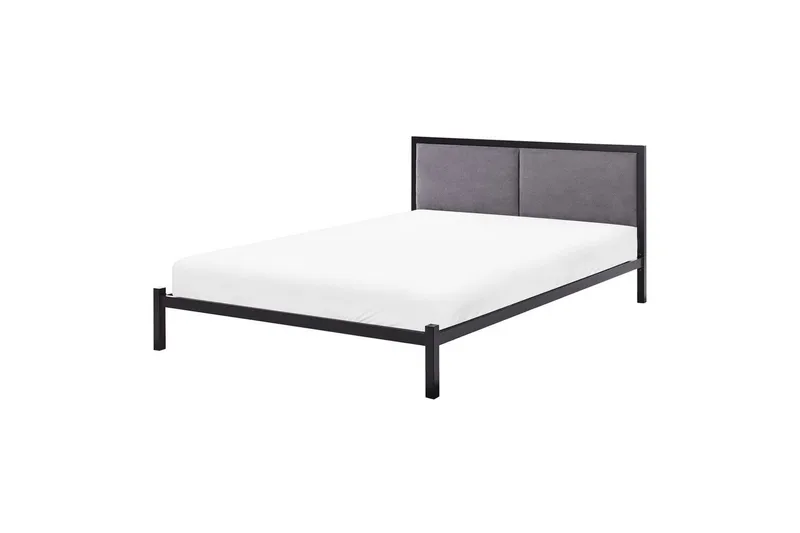 Dubbelsäng Beliani Clamart med lamellram Svart-Grå, 140x200 cm Black