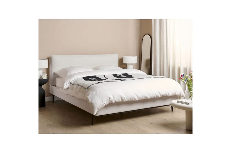 Dubbelsäng Beliani Corio med lamellram Beige-Svart, 140x200 cm White 160x200 - Møbler - Senger - Dobbeltsenger