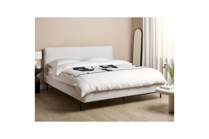 Dubbelsäng Beliani Corio med lamellram Beige-Svart, 140x200 cm White 180x200 - Møbler - Senger - Dobbeltsenger