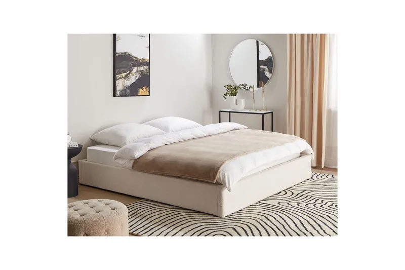 Dubbelsäng Beliani Dinan med lamellram Beige, 160x200 cm White 180x200 - Møbler - Senger - Senger med oppbevaring