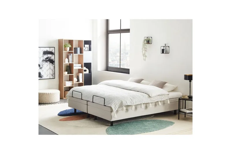 Dubbelsäng Beliani Duke II Beige-Svart, 160x200 cm Beige 160x200 - Møbler - Senger - Regulerbare senger