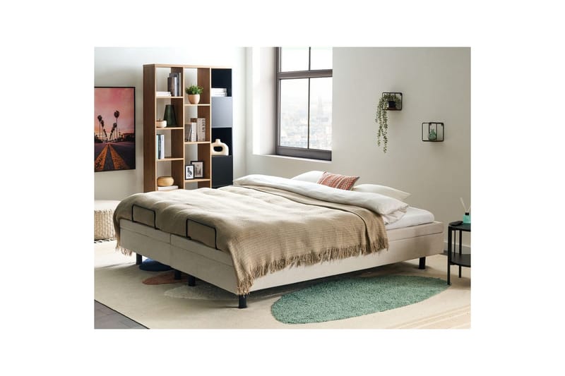 Dubbelsäng Beliani Duke II Beige-Svart, 160x200 cm Beige 180x200 - Møbler - Senger - Regulerbare senger