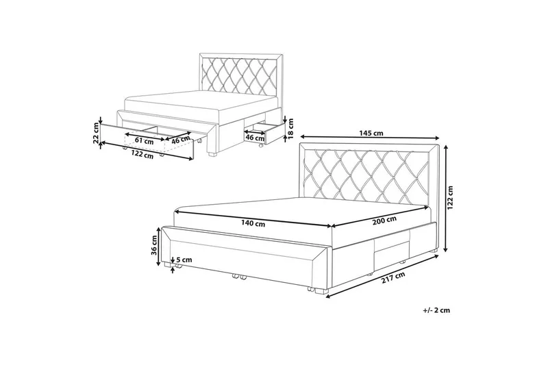 Dubbelsäng Beliani Lievin med förvaring 140x200 cm 140x200 - Møbler - Senger - Senger med oppbevaring