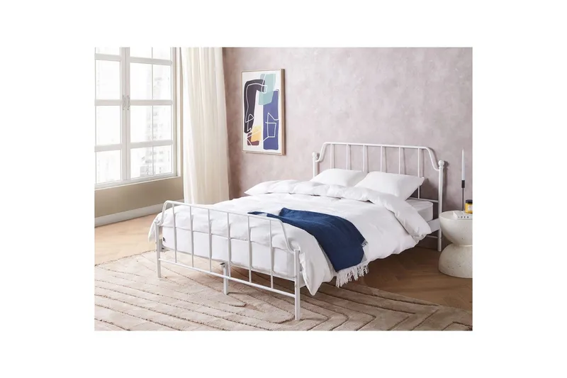 Dubbelsäng Beliani Mauressac med lamellram Svart, 140x200 cm White 140x200 - Møbler - Senger - Sengeramme & sengestamme