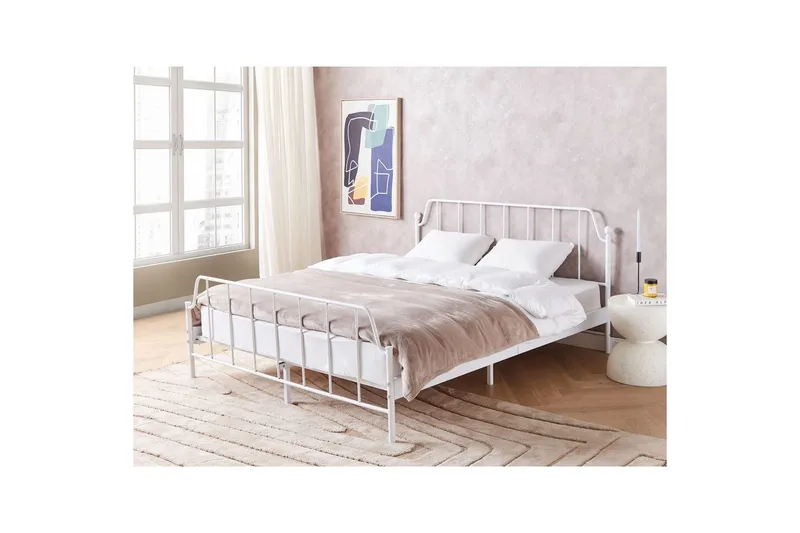 Dubbelsäng Beliani Mauressac med lamellram Svart, 140x200 cm White 160x200 - Møbler - Senger - Sengeramme & sengestamme