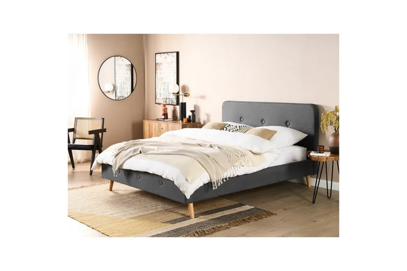Dubbelsäng Beliani Rennes II med lamellram Grey - Møbler - Senger - Sengeramme & sengestamme