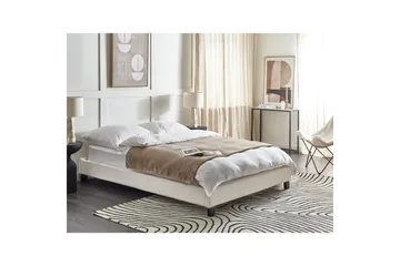 Dubbelsäng Beliani Roanne med lamellram Beige-Mörkt Trä, 140x200 cm, Bouclé Beige 140x200 VALUE_MISSING_1 - Møbler - Senger - Sengeramme & sengestamme