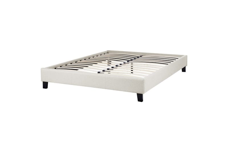 Dubbelsäng Beliani Roanne med lamellram Beige-Mörkt Trä, 140x200 cm, Bouclé Beige 140x200 VALUE_MISSING_1 - Møbler - Senger - Sengeramme & sengestamme