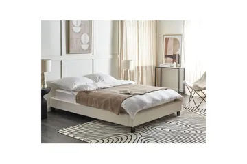 Dubbelsäng Beliani Roanne med lamellram Beige-Mörkt Trä, 140x200 cm, Bouclé Beige 140x200 VALUE_MISSING_2 - Møbler - Senger - Dobbeltsenger