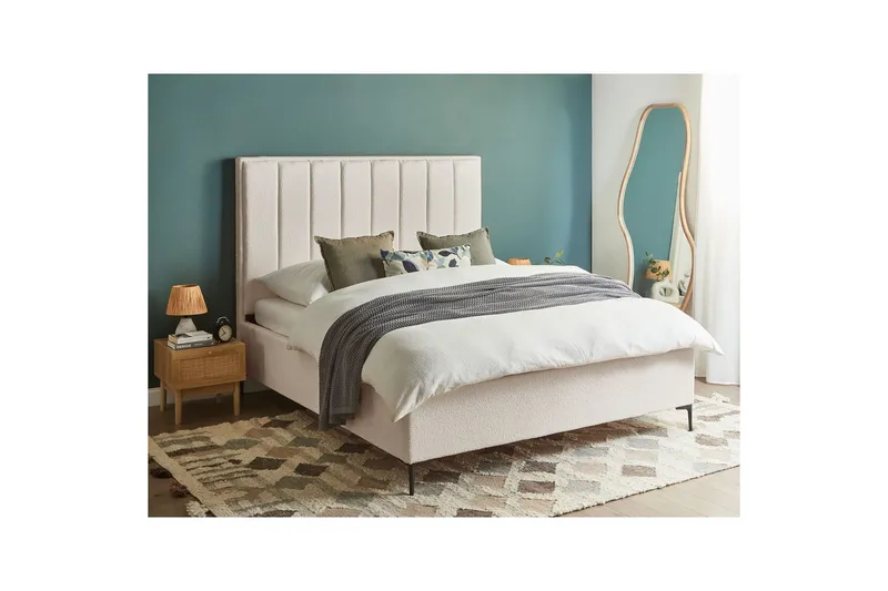 Dubbelsäng Beliani Sezanne med förvaring Beige-Grå-Svart, 140x200 cm White 160x200 - Møbler - Senger - Senger med oppbevaring