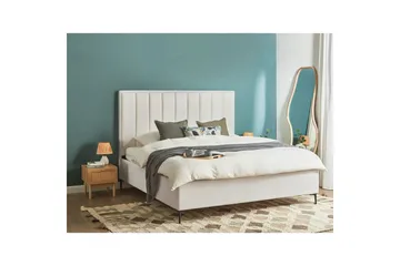 Dubbelsäng Beliani Sezanne med förvaring Beige-Grå-Svart, 140x200 cm White 180x200 - Møbler - Senger - Senger med oppbevaring