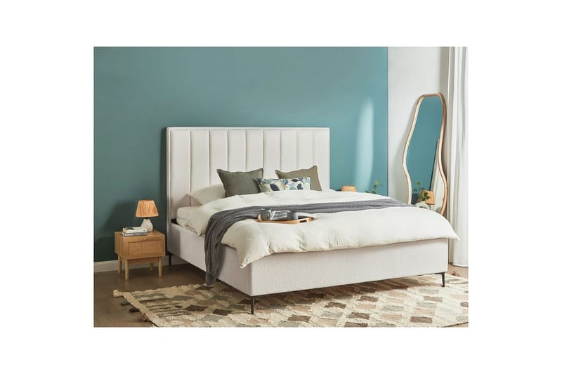 Dubbelsäng Beliani Sezanne med förvaring Beige-Grå-Svart, 140x200 cm White 180x200 - Møbler - Senger - Senger med oppbevaring