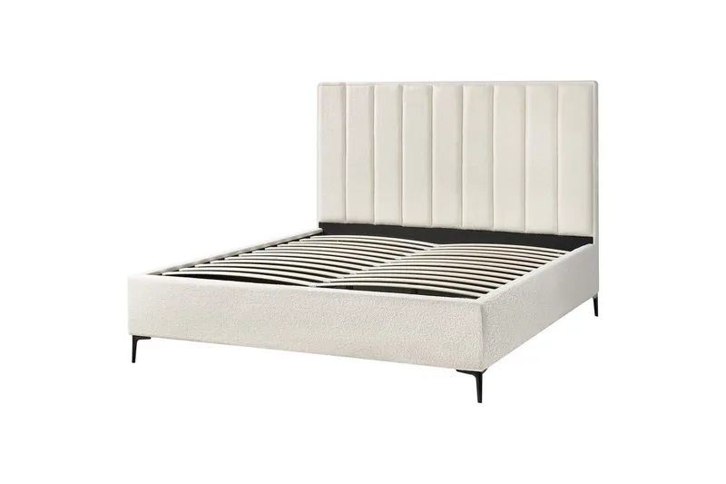 Dubbelsäng Beliani Sezanne med förvaring Beige-Grå-Svart, 140x200 cm White 180x200 - Møbler - Senger - Senger med oppbevaring