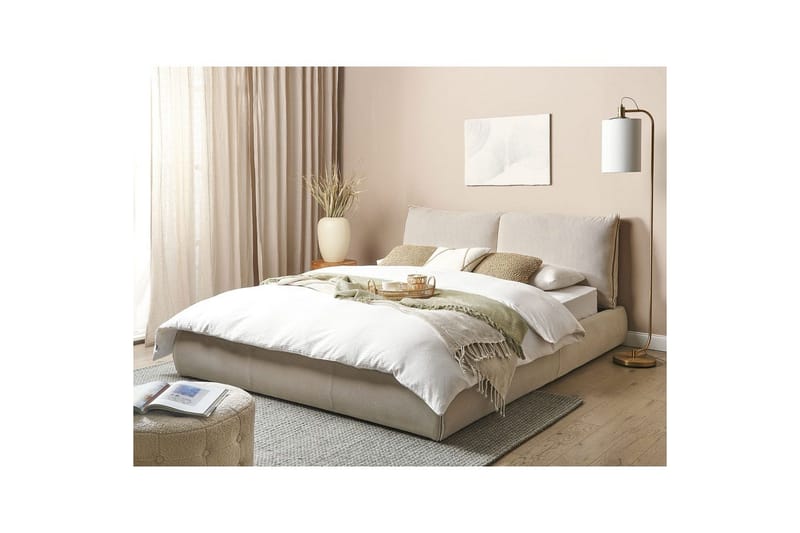 Dubbelsäng Beliani Vinay med lamellram Beige, 160x200 cm Beige 160x200 - Møbler - Senger - Sengeramme & sengestamme