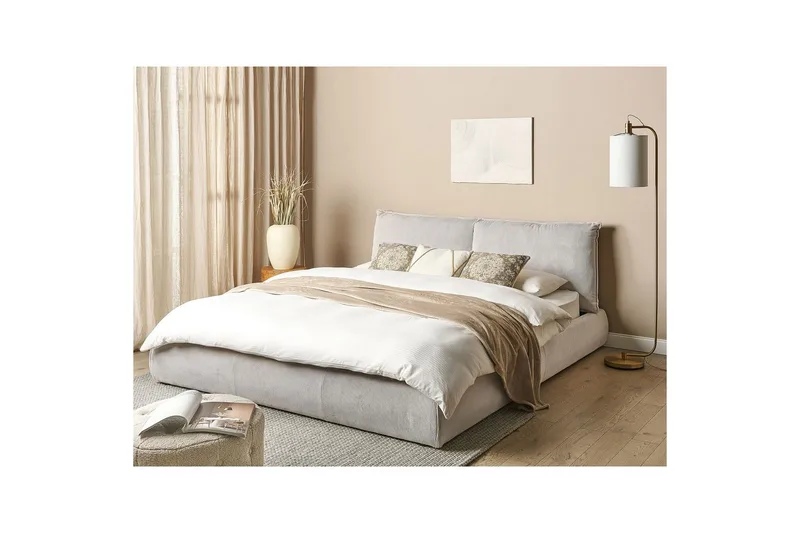 Dubbelsäng Beliani Vinay med lamellram Beige, 160x200 cm Ljusbeige 180x200 - Møbler - Senger - Sengeramme & sengestamme