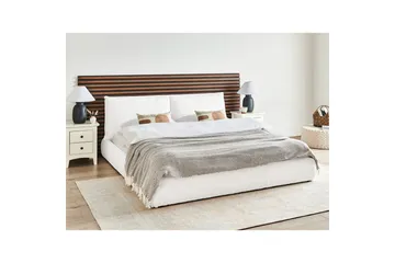 Dubbelsäng Beliani Vinay med lamellram Beige, 160x200 cm White 180x200 - Møbler - Senger - Dobbeltsenger