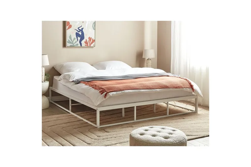 Dubbelsäng Beliani Viry med lamellram Svart, 140x200 cm White 180x200 - Møbler - Senger - Dobbeltsenger