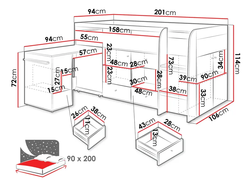 Edson Køyeseng 90x200 cm - Møbler - Senger - Sengeramme & sengestamme